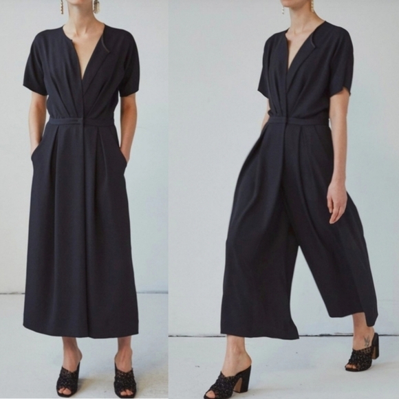 New Rachel Comey Ardent Split Neck Wide Leg Pebble Midnight Jumpsuit NWT Size 0 - Picture 4 of 17